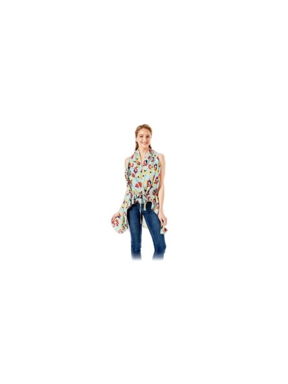 Mint Floral Vest High-Low Cover Up Tie Waist One Size Beach Cruise Vacation New - Picture 2 of 2